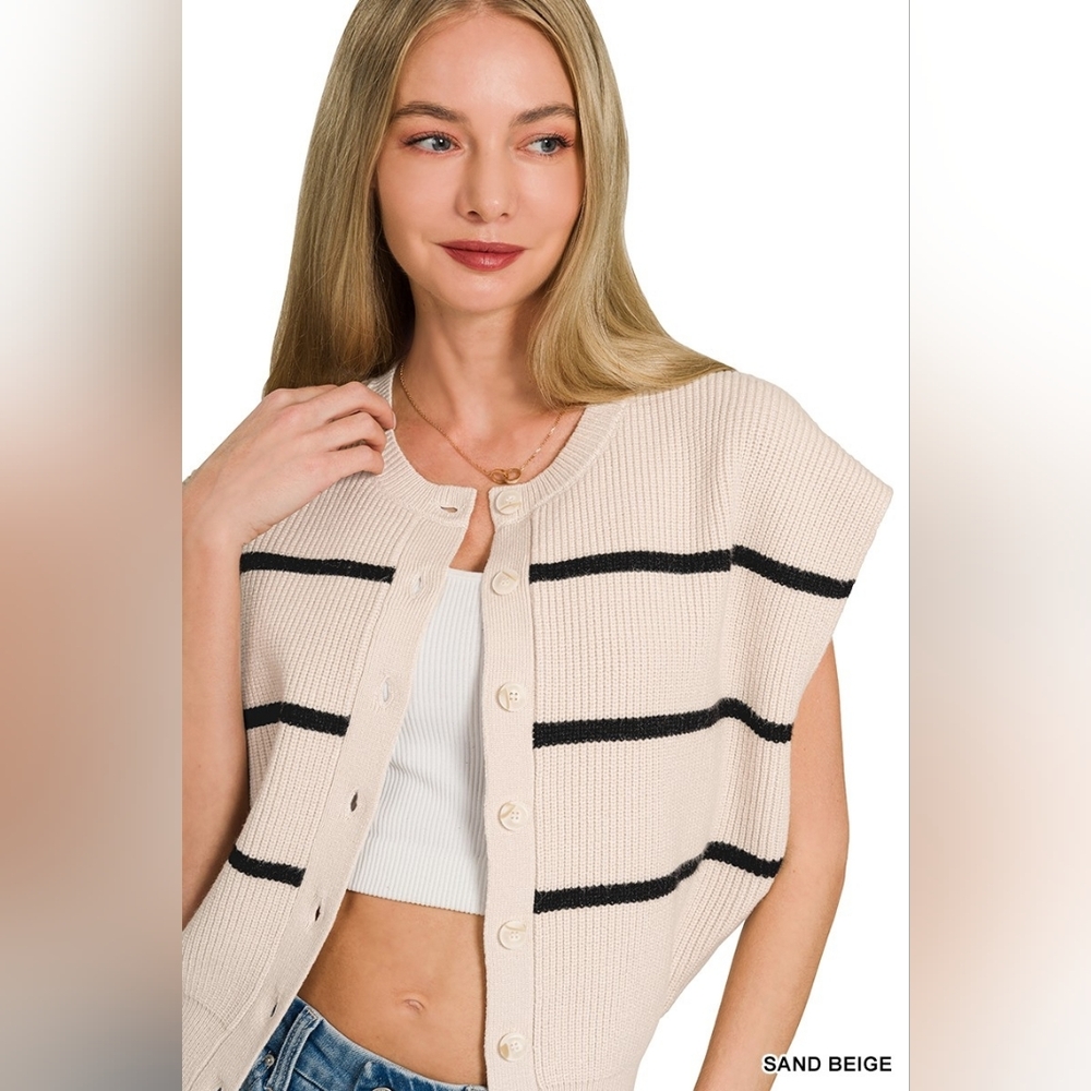 Zenana Striped Viscose Sweater Vest - Picture 7 of 10